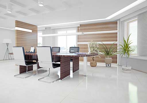 modern office with white floors