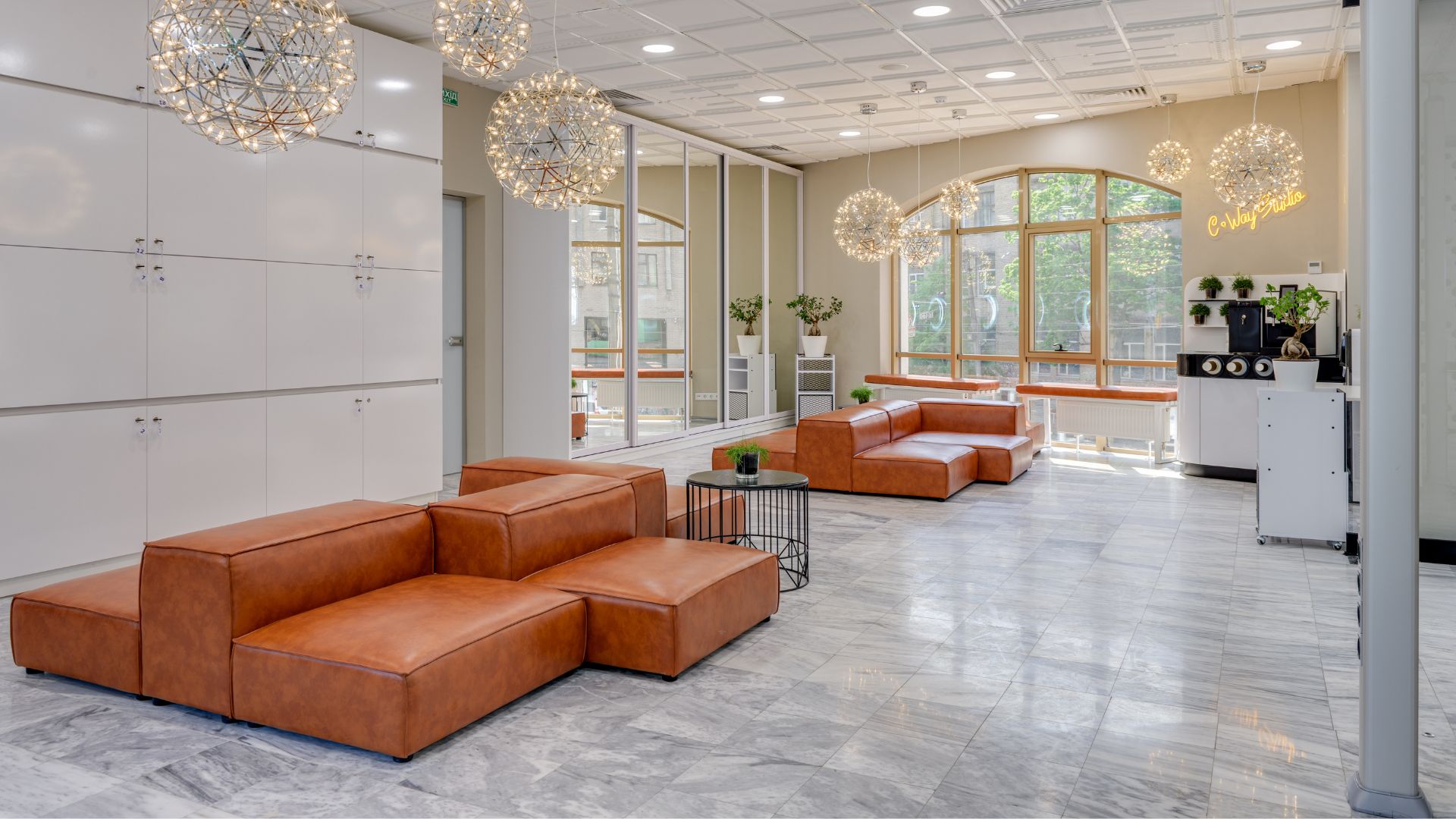 professionally cleaned marble floor in a commercial space