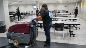 Commercial floor cleaning with professional equipment