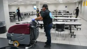 Commercial floor cleaning with professional equipment