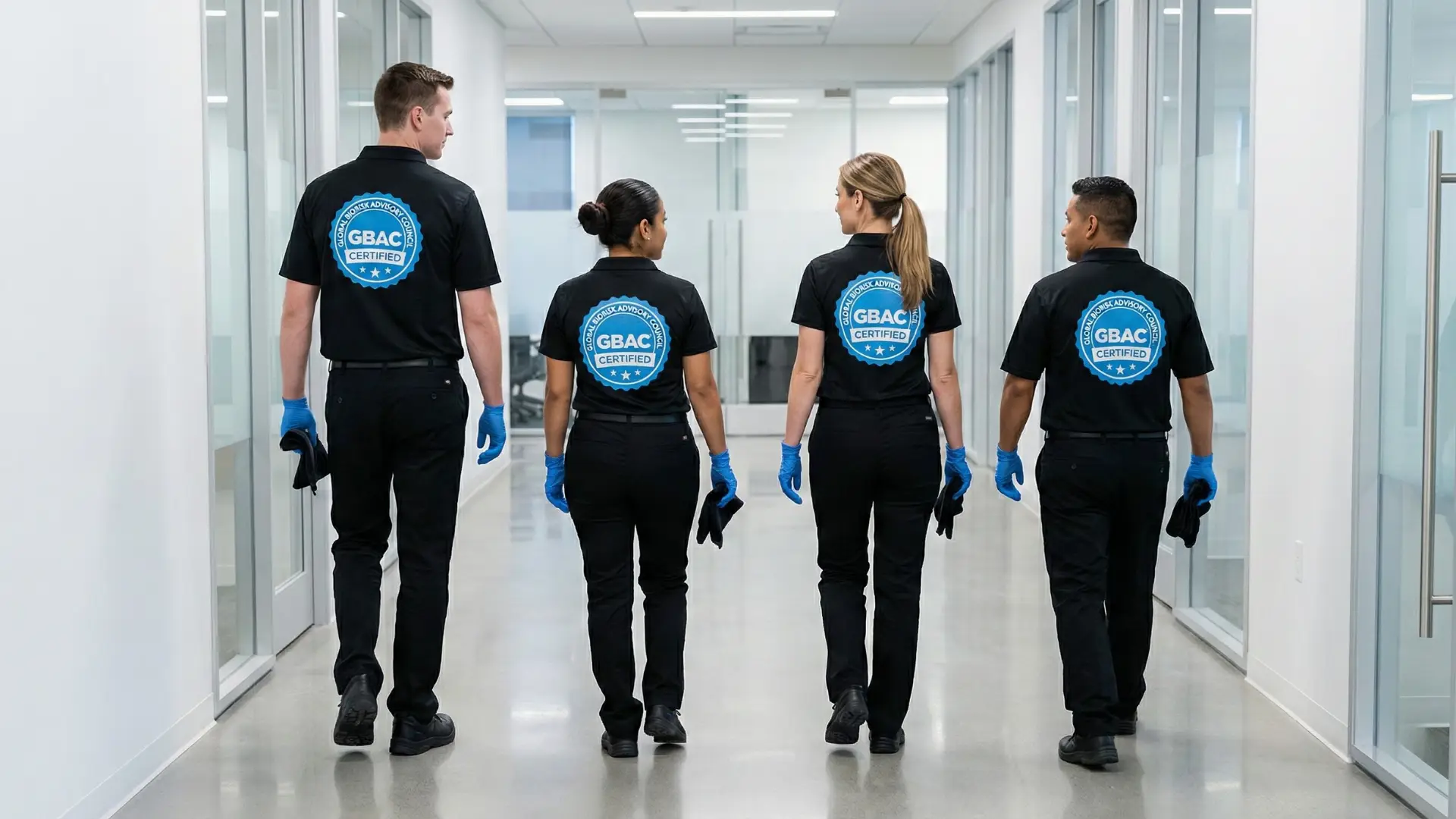 Helping Hands commercial cleaning team wearing branded uniforms