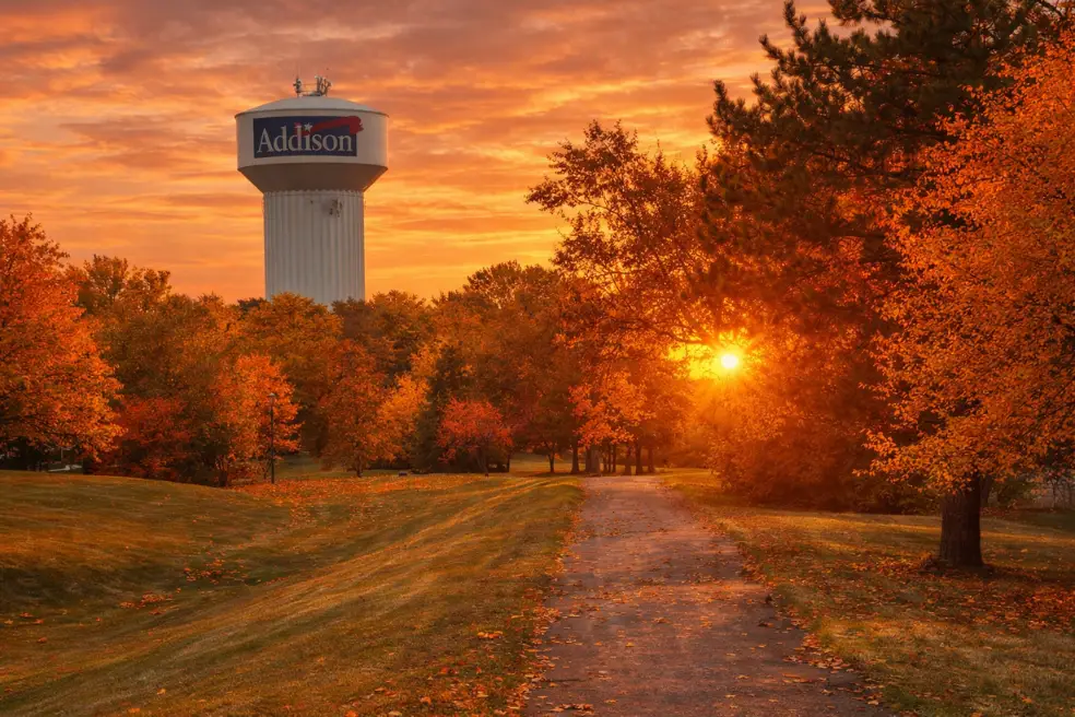 Aerial view of Addison, Illinois showing industrial corridors, warehouses, and logistics facilities served by professional commercial cleaning services.