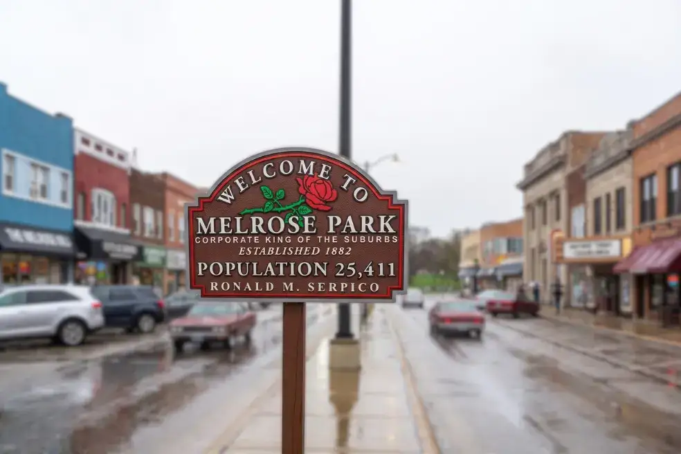 View of Melrose Park, IL industrial and healthcare corridor in Cook County, Illinois near North Avenue and Lake Street