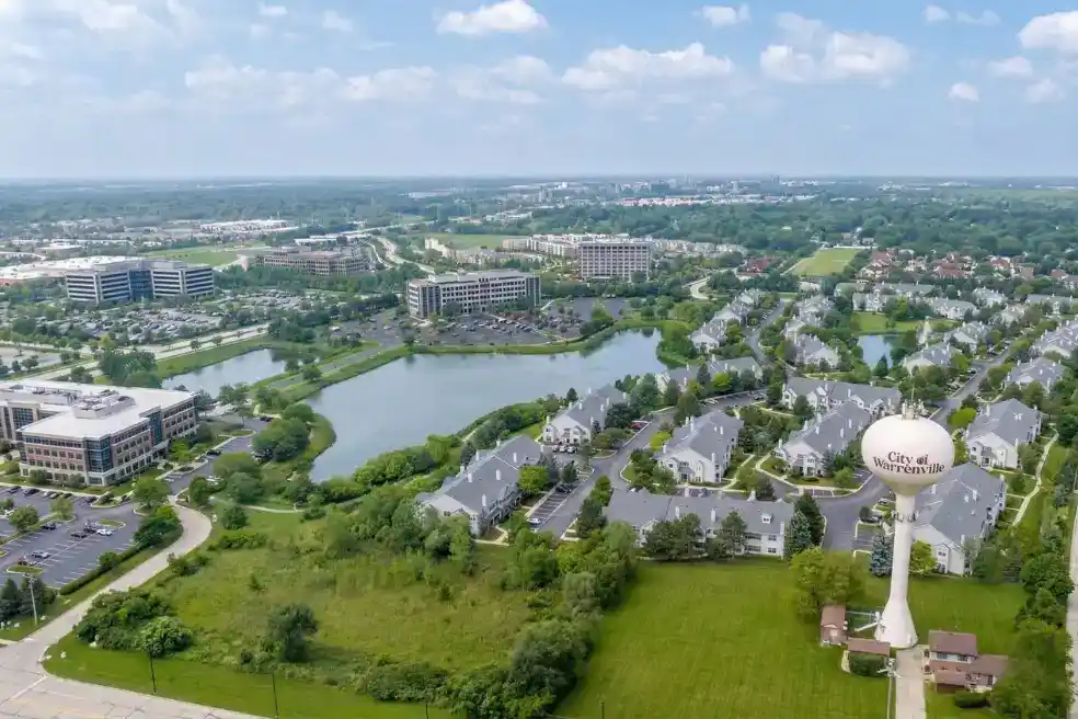 Aerial view of Warrenville, IL Cantera Business Park in DuPage County, Illinois near I-88 and Winfield Road