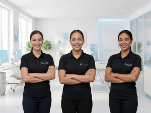 facility manager evaluating commercial cleaning company performance in office building