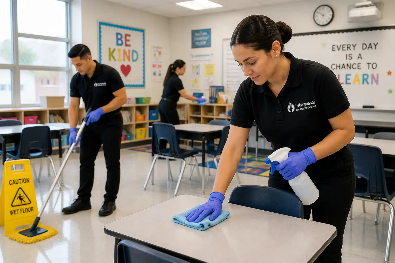 k12 school cleaning services in Chicago cleaning classrooms desks hallways and school facilities sanitation