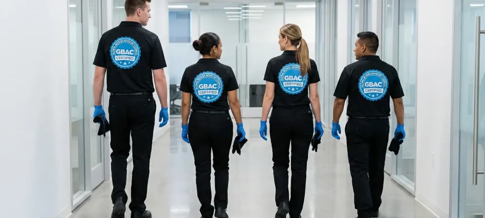 Helping Hands commercial cleaning team wearing branded uniforms
