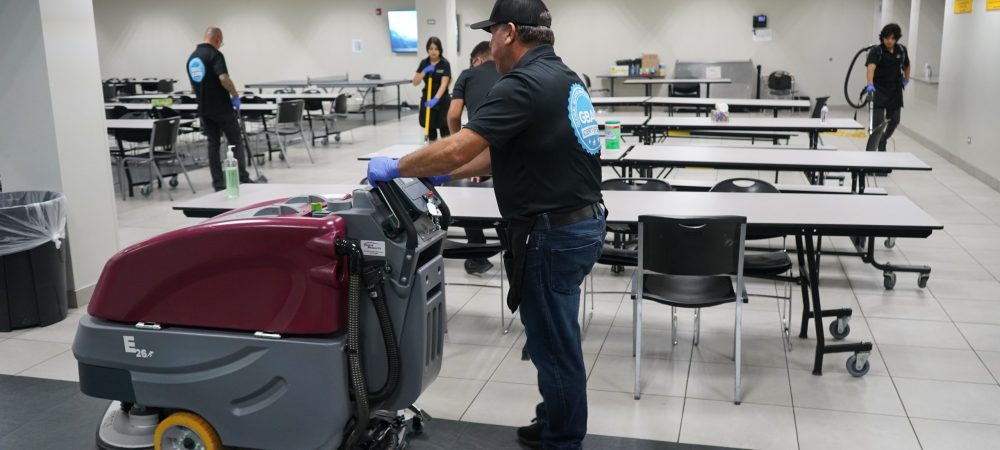Commercial floor cleaning with professional equipment