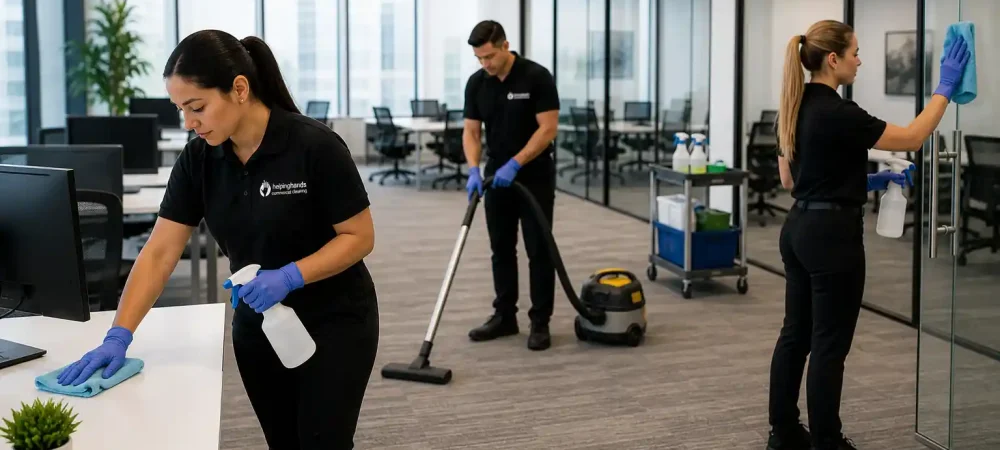 janitorial services in Chicago daily cleaning maintenance staff cleaning floors restrooms and common areas in commercial buildings